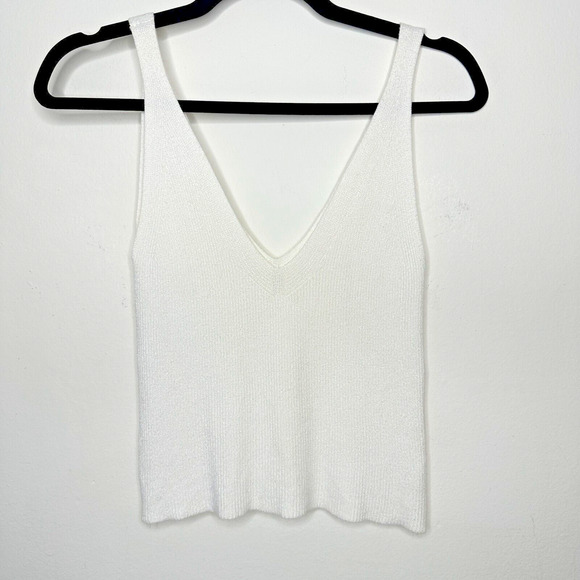 White Deep V Front & Back Sleeveless Tight Knit Tank Top Crop Sweater Small - Picture 8 of 10